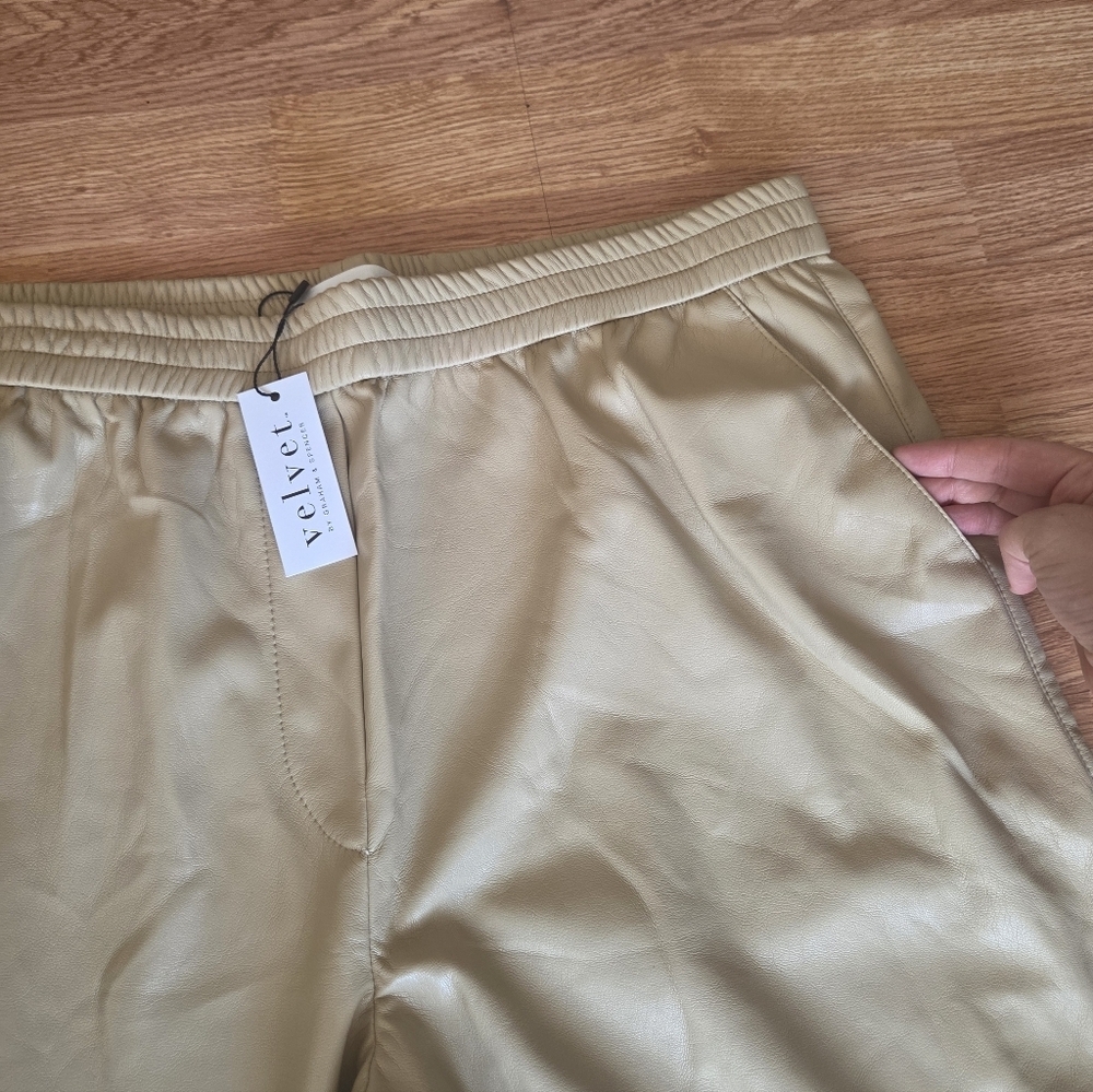 VELVET Graham and Spencer XL Vegan Leather Pants NWT Faux Leather Cream - Picture 7 of 11